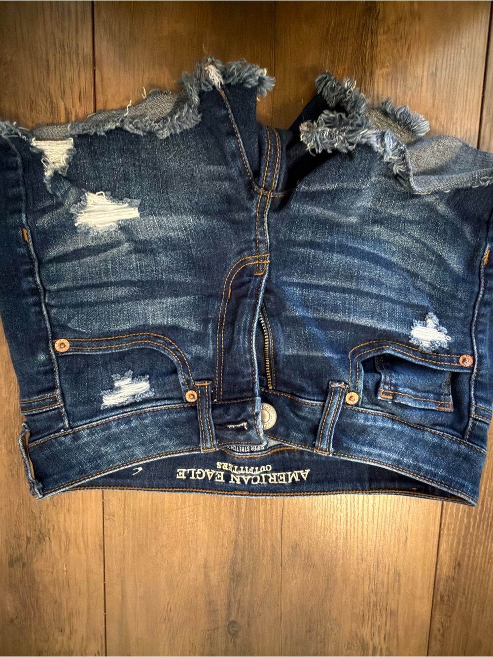 American Eagle Outfitters Dark Blue Distressed Denim Shorts